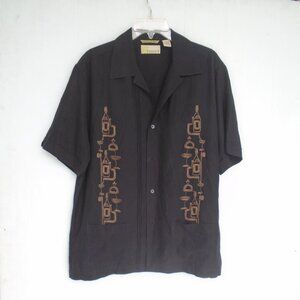 Cubavera Silk Blend Mens Shirt Embroidered Size M Black